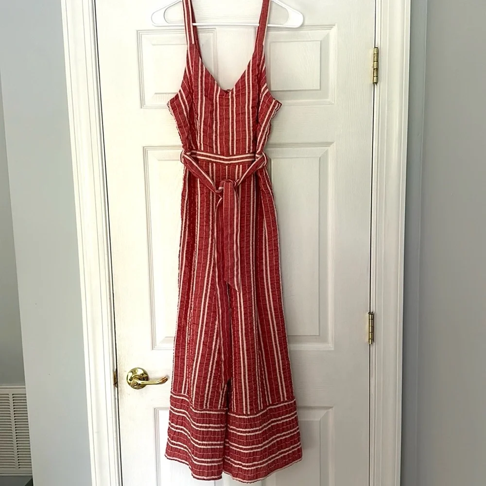 Anthropologie ett:twa Red Stripe Robin Romper Size X-Small XS Cropped Belt EUC - Picture 2 of 8